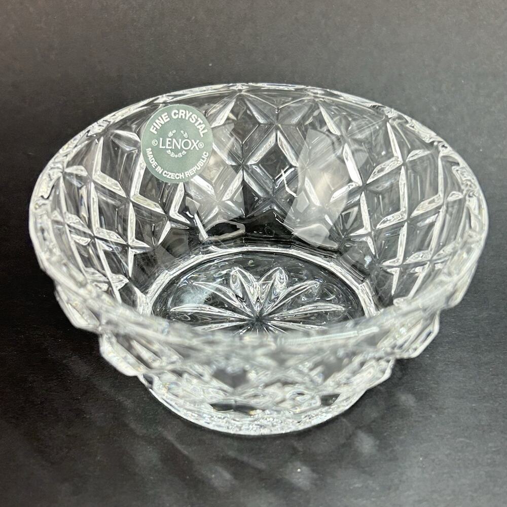 Vtg LENOX Fine Lead Crystal 3.5" Bowl Cut Diamond Pattern Small Candy Dish
